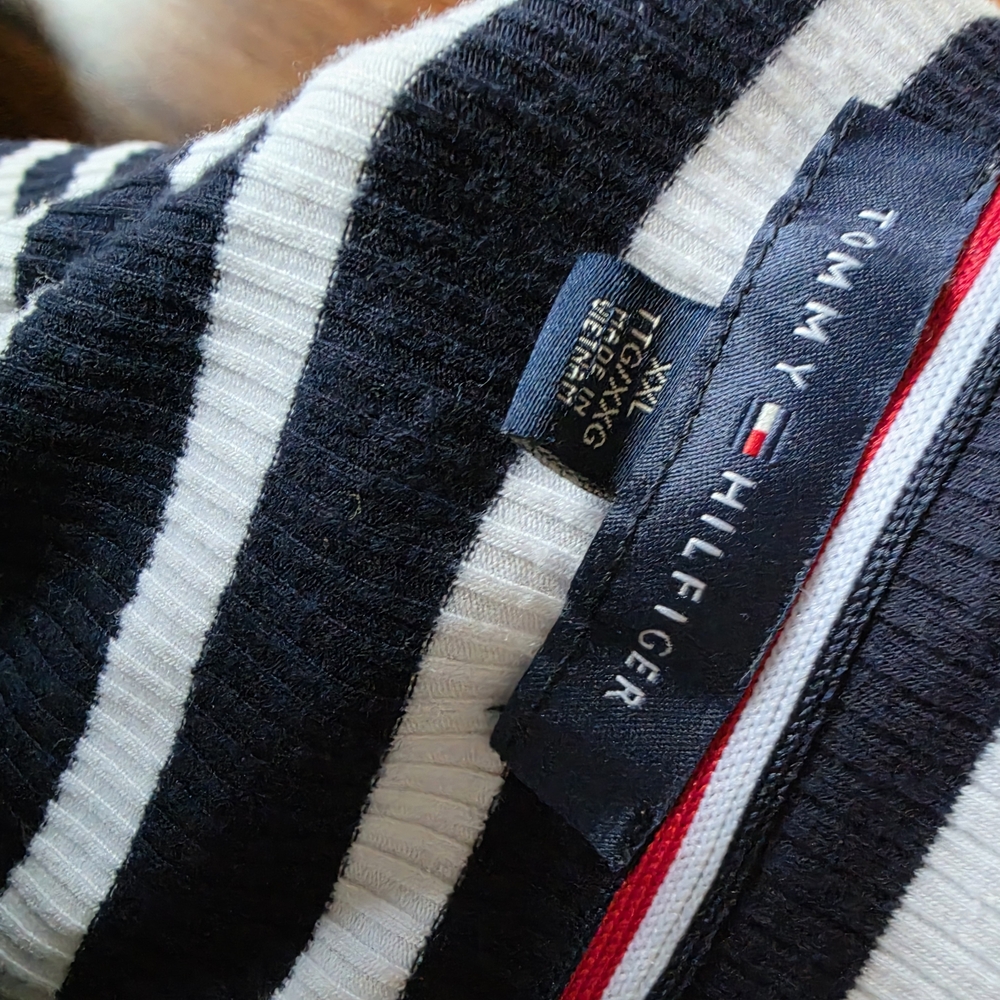 Tommy Hilfiger Navy, Black & White Striped Crewneck Sweater